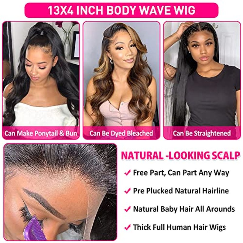 Wingirl 13¡¿5 Lace Front Human Hair Wigs for Women 12A HD Transparent Body Wave Lace Front Wigs Human Hair Pre Plucked Bleached Knots (18 Inch (Pack of 1), 220% 1B# Color)