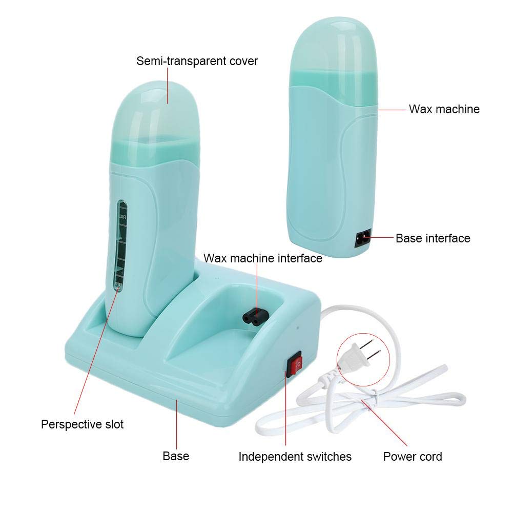 Waxing Machine Hair Removal Kit, Double Wax Heater, Cyan Painless For Home Wax Warmer (110V, US)