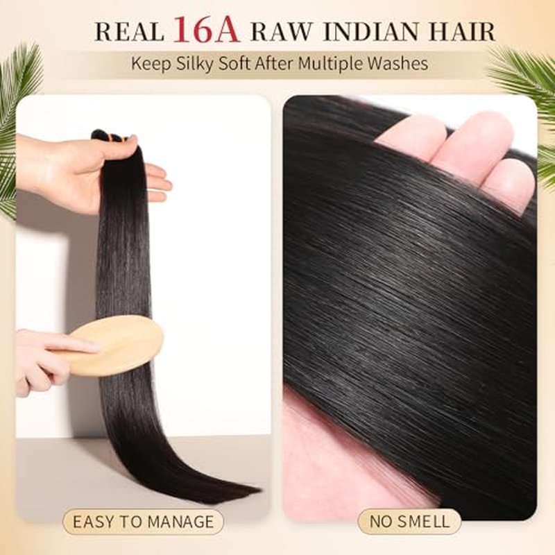 BLACKMOON Raw Human Hair Bundles, 16a Raw Indian Hair, 100% Unprocessed Virgin Straight Bundles, Triple Lifespan Than Regular Virgin Hair, 22 Inches Double Weft 100g/Bundle Natural Black
