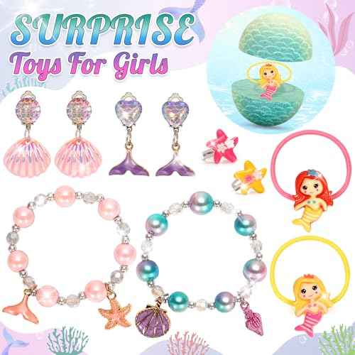 8 Packs Mermaid Bath Bombs for Kids Girls, Bubble Bath Bomb Kit with Surprise Toys Inside, Bath Toys for Kids Aged 4-8, Ideal Birthday Christmas Gifts Stocking Stuffers for Girls 3 4 5 6