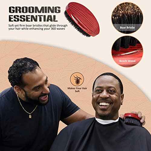Wave Brush MediumBoar Bristles Hair brush-Designed for Thin and Normal Hair-Mens Curved Military Wave and Beard Brush-Great for 360 Waves