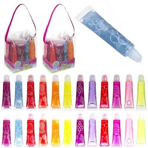 Expressions 24pc Lip Gloss Set, Flavored Lipgloss Squeeze Tubes with Carrying Case, Lip Gloss Set Value Pack, Assorted Fruit Flavored Lip Glosses, Kid-Friendly Non Toxic Makeup