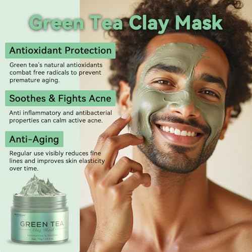 Turmeric Clay Mask, Green Tea, Dead Sea Minerals Mud Mask, Spa Facial Mask 3-Piece Set for Deep Cleansing, Moisturizing and Refining Pores, Vegan & Cruelty-Free, 7.5 fl.oz