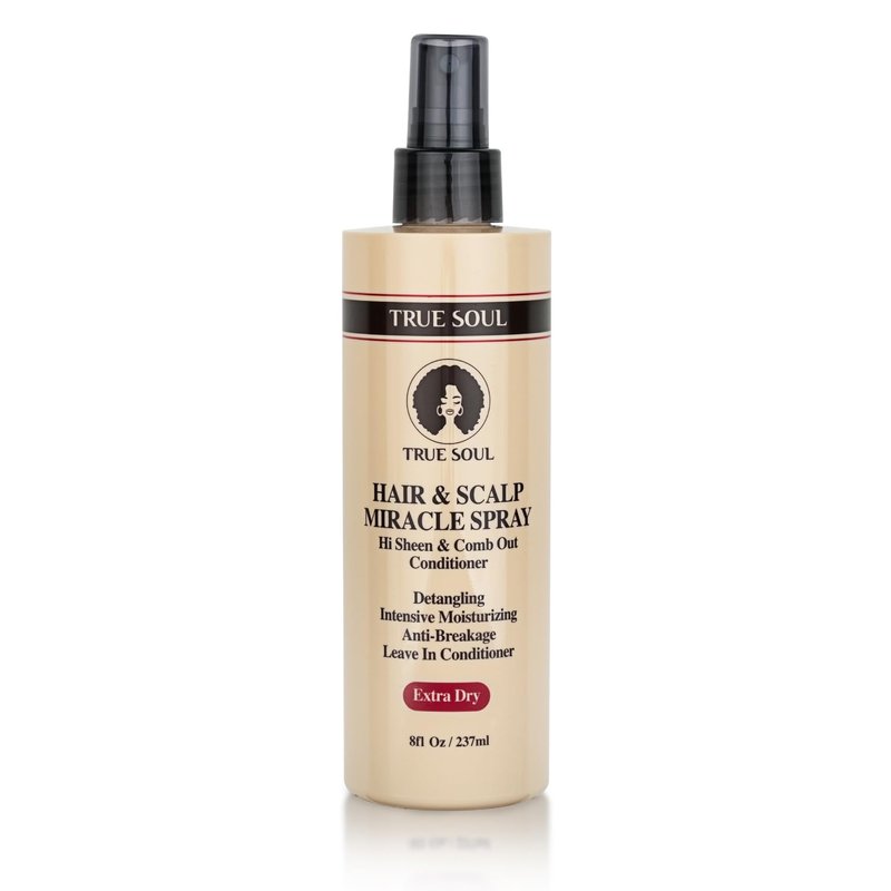 TRUE SOUL Hair and Scalp Miracle Spray Leave-In Conditioner & Detangler for Braids, Locs, Curly & Textured Hair with Castor Oil, Moisturizing Spray for Dry Itchy Scalp, 8 fl oz
