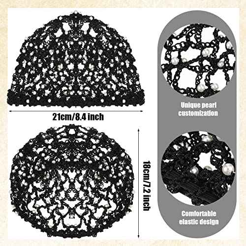 MTLEE 4 Pieces Snoods for Women Hair Net Pearl Crochet Mesh Hairnet Mesh Rayon Knit Hair Wrap Cover for Sleeping