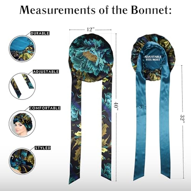 100% Mulberry Silk Bonnet for Sleeping Women, Handmade in USA 19 Momme Double Layer Reversible Silk Hair Wrap with Adjustable Ties, Non-Slip Sleep Cap for Curly & Natural Hair