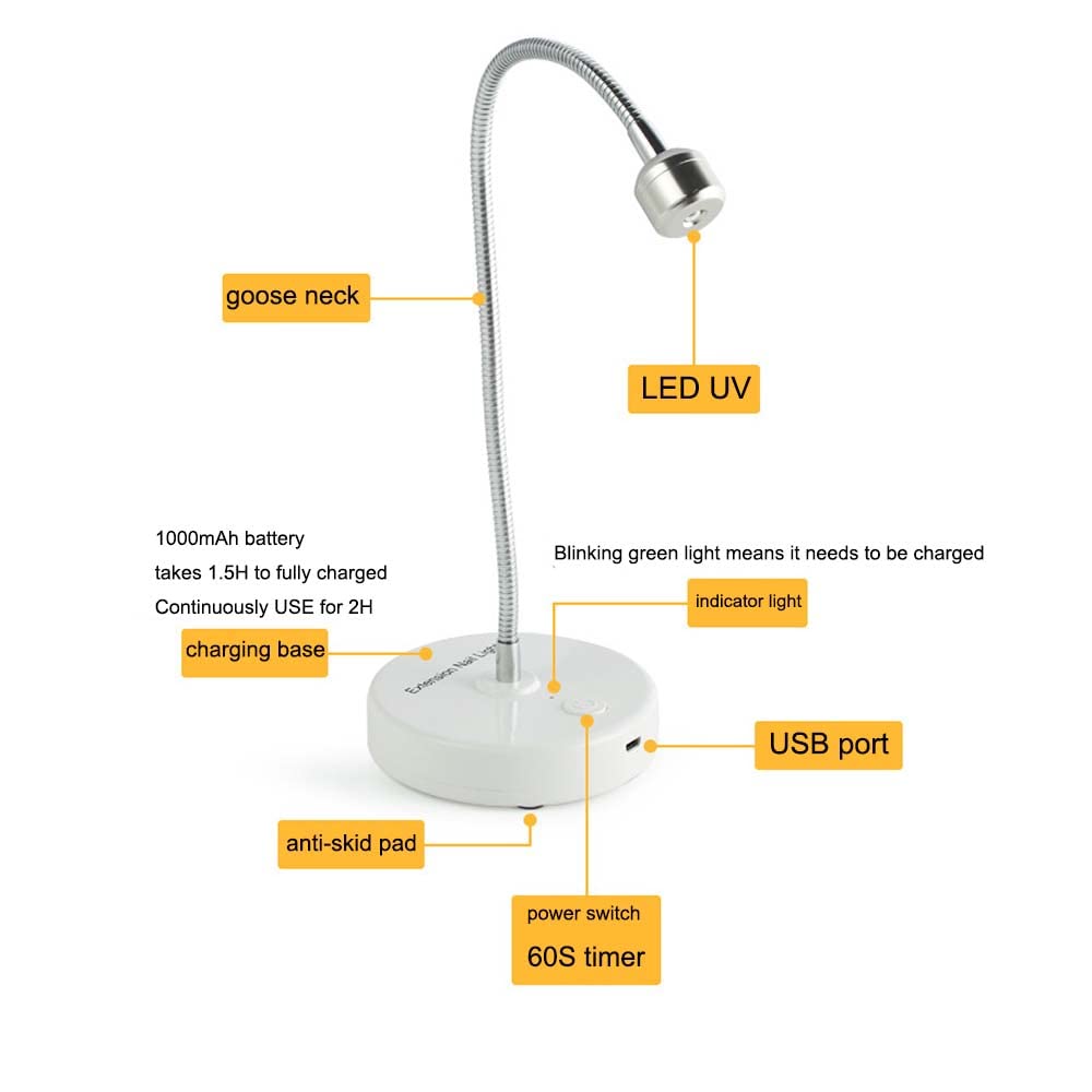 3W UV/LED Nail Lamp - Portable Rechargeable Gooseneck Design | Flash Cure Light for Gel-X & Semi-Cured Gel Strips