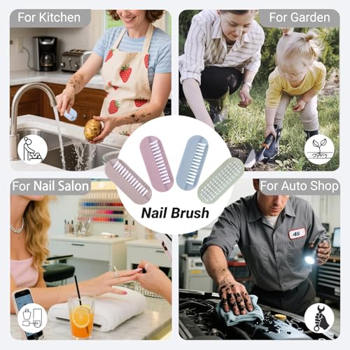 Nail Brush for Cleaning Fingernails 2 Sided Hand Fingernail Scrub Brush with Soft Stiff Bristles Nail Cleaning Brush 4PCS Toes Cuticle Scrubber Clean Brush for Men Women Kids