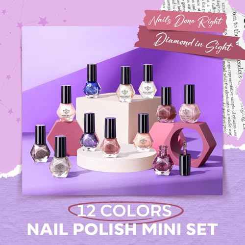 modelones Nail Polish Set 12 Colors Pearl White Nude Glitter Blue Pink Purple Quick Dry Mini Nail Lacquer Kit, Christmas Holiday Manicure Gifts for Women Girl Shimmer Home DIY Finger Toe Nail Art
