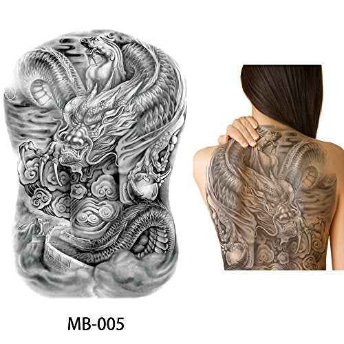 Glaryyears Super Large Full Back Covered Temporary Tattoo, 3 Pack Big Fake Realistic Tattoos Stickers for Adults Women Men, Scary Fierce Dragon Tiger Design
