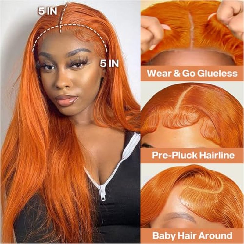 Wear and Go Glueless Bob Wig Human Hair 200% Density 5x5 HD Lace Closure Wigs For Black Women Glueless 5x5 Closure Wigs Human Hair Pre Plucked Bob Ginger Color 18 Inch