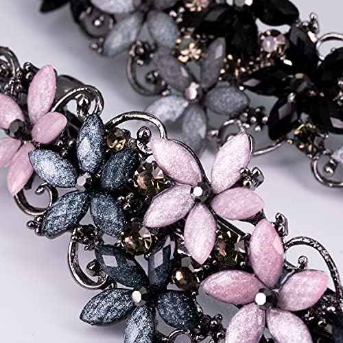Elegant Hair Clips for Women and Girls Fashion Sparkly Glitter Rhinestones Hair Barrettes Flower Hairpin Hair Accessoires (Pink&Dark Blue/Black&Gray Flowers)
