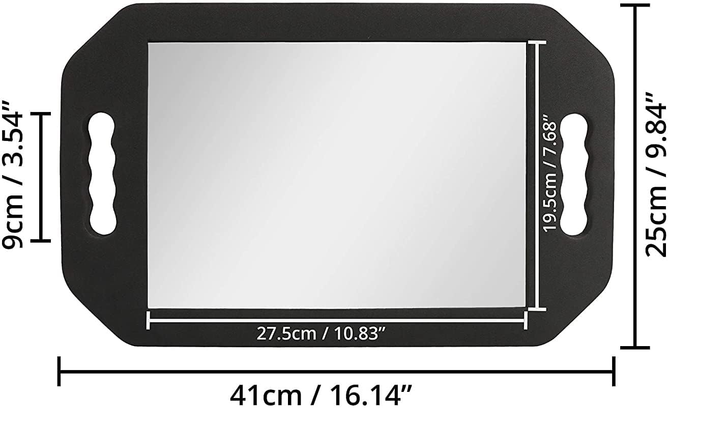 Hairdressing Foam Mirror with Double Handle - Black Handheld Lightweight Mirror for Barbers and Hair Salons - Back of Head Haircuts View Mirrors