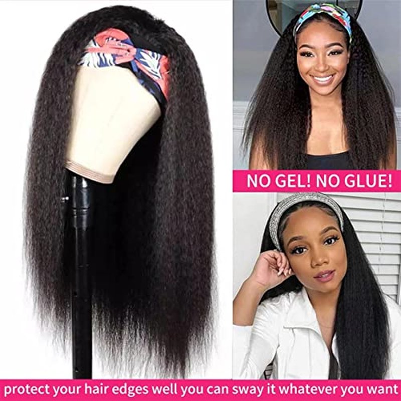 SUPERNOVA Kinky Straight Human Hair Brazilian 180% Wig - Yaki Straight Wigs with Black Headband - Kinky Afro Wigs for Black Women (18 inches)