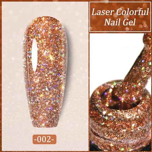 Champagne Gold Glitter Gel Nail Polish, Reflective Nail Polish, Nail Art DIY Manicure Salon, DIY Nail Design, Nail Art Gifts for Girls Women (02, 7.5ml)