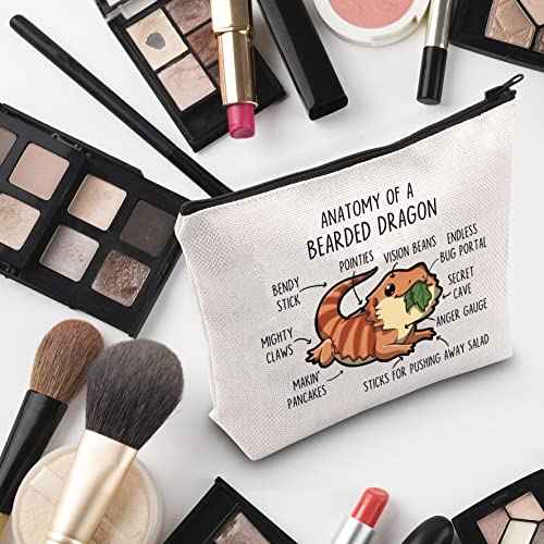 G2TUP Bearded Dragon Lover Gift Anatomy Of A Bearded Dragon Makeup Bag Bearded Dragon Mom Cosmetic Bag Bearded Dragon owner Gift Zipper Travel Bag (Anatomy Of A Bearded Dragon White Bag)