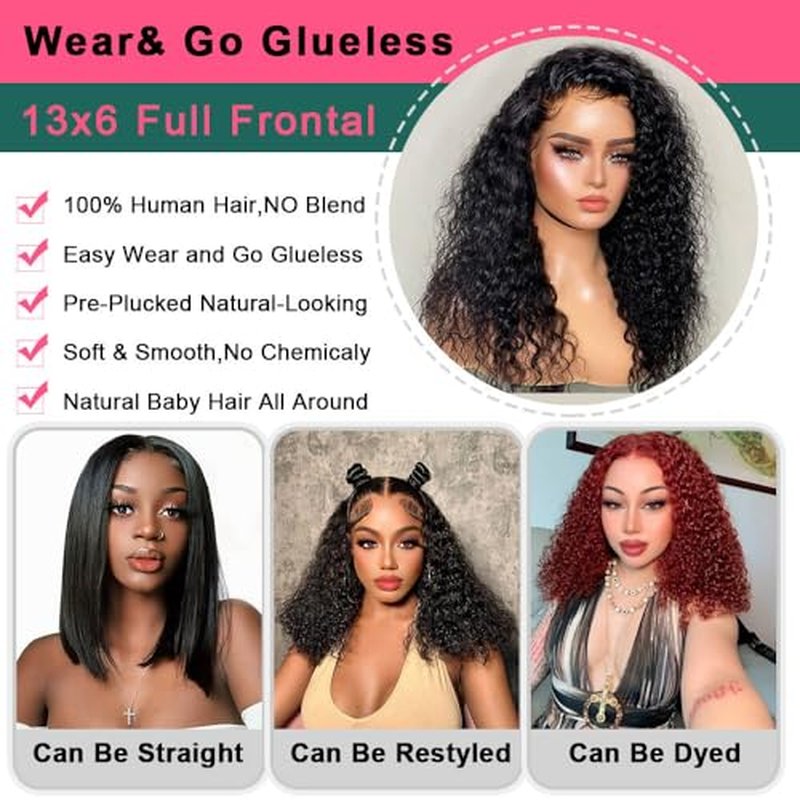 Bob Lace Front Wigs 16 Inch Human Hair Bob Wig Glueless 210 Density HD Deep Wave Lace Front Wigs Pre Plucked With Baby Hair Short Curly Human Hair Wig For Black Women