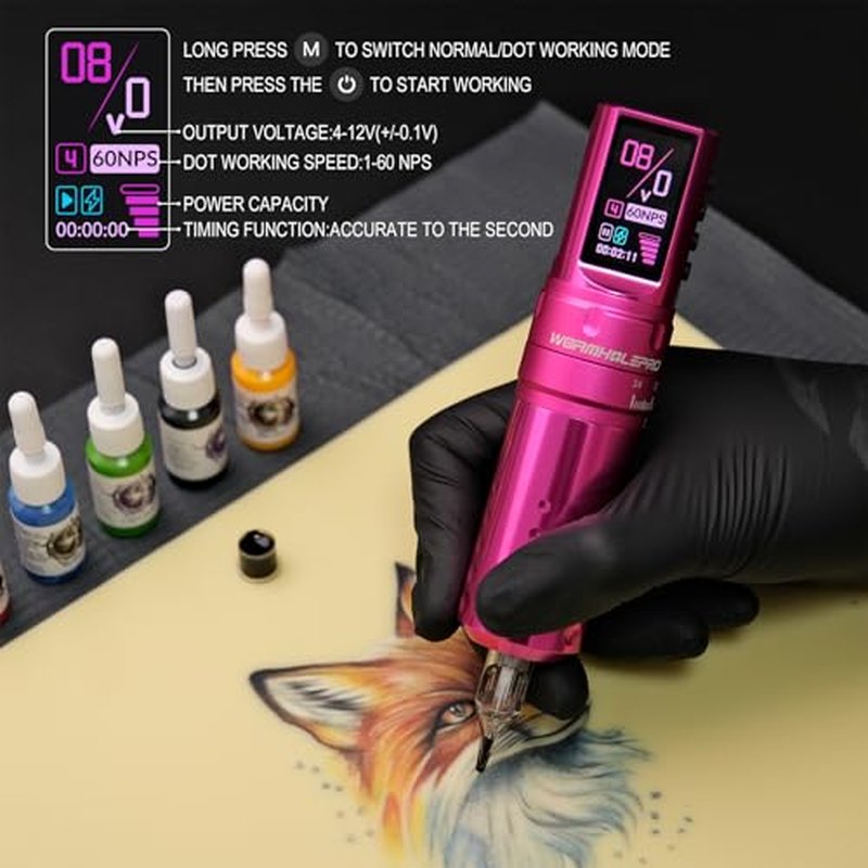 WORMHOLE PRO 7 Adjustable Strokes Tattoo Gun VIRGO Wireless Tattoo Machine with Coreless Motor 1,800 mAh Capacity Replacement Power Supply Digital LED Display Tattoo Pen for Artists CHKP15-A