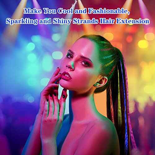 FEBSNOW 47 Inches Tinsel Hair Extension with Tool 3600 Strands 18 Mixed Colors Hair Extension Tinsel Kit Glitter Hair Extensions for Women Girls Hair Accessories for Christmas New Year Cosplay Party