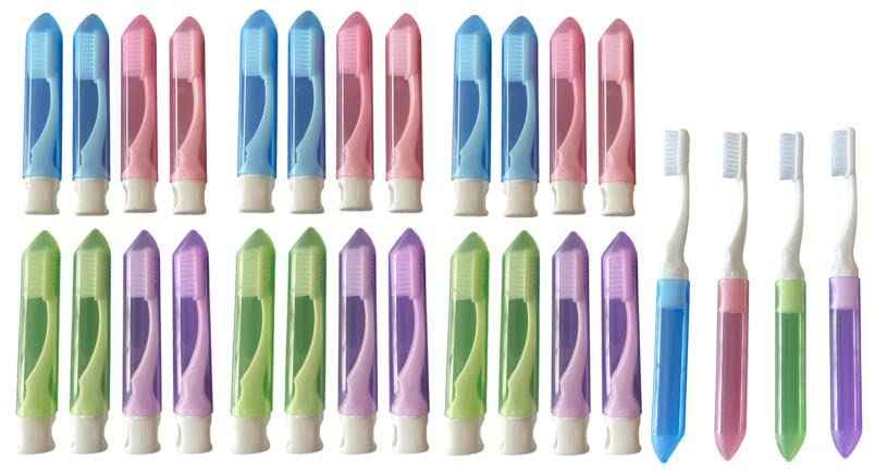 Ora-Zen 24 Packs Colourful Folding Toothbrush Bulk Portable Folding Travel Toothbrush with Containers for Travel Camping Business Trip