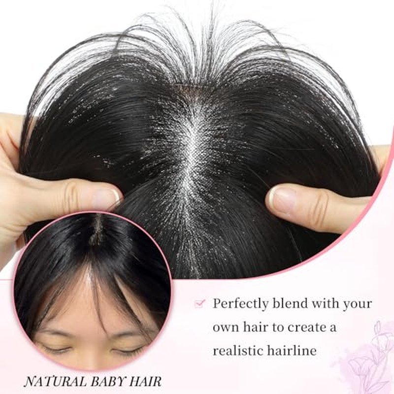 Fine Plus 14Inch Hair Toppers for Women Real Human Hair ? Mono Base 3"x5", Natural Black Virgin Quality, for Thinning Crown & Wide Parting, Lightweight & Breathable, Add Volume Can Be Curled