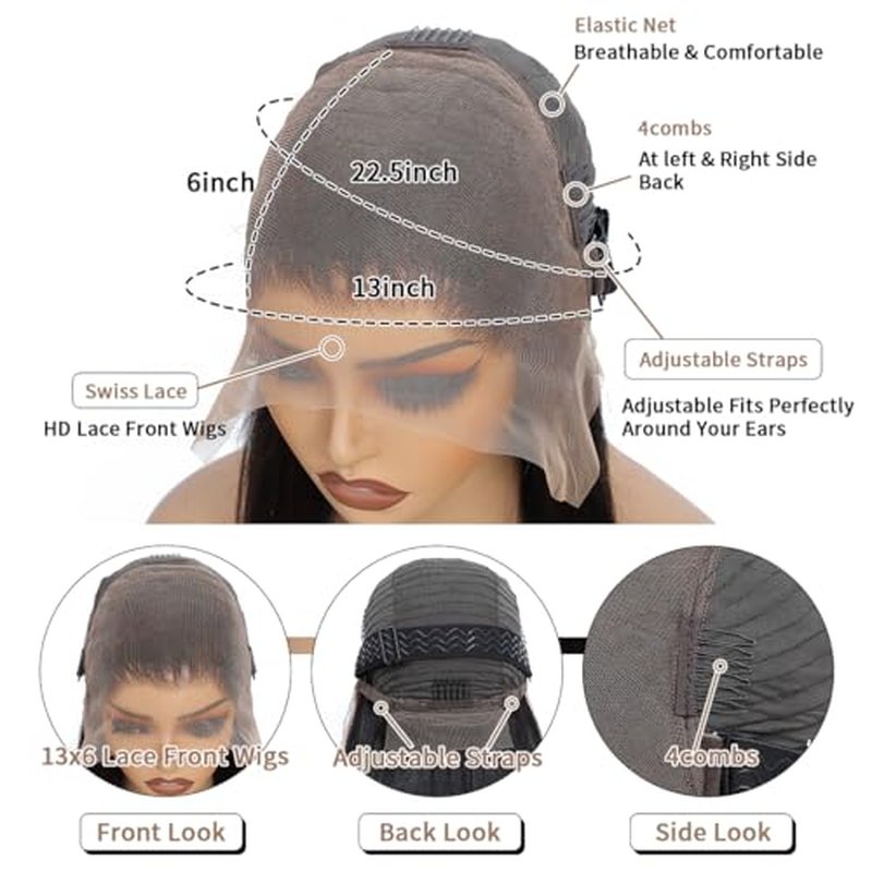 Straight Human Hair Wig 24 Inch Lace Front Wigs Human Hair 200 Density 13x6 HD Straight Lace Front Wigs Pre Plucked with Baby Hair Glueless Lace Frontal Wigs for Women Natural Black