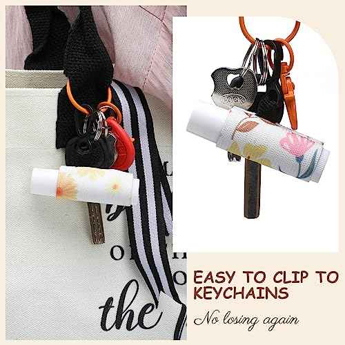 36 Pcs Lip Balm Holder Keychain Gloss Floral Patterns Lip Balm Sleeves with Clip Clip on Lipstick Keychain Sleeves Holder