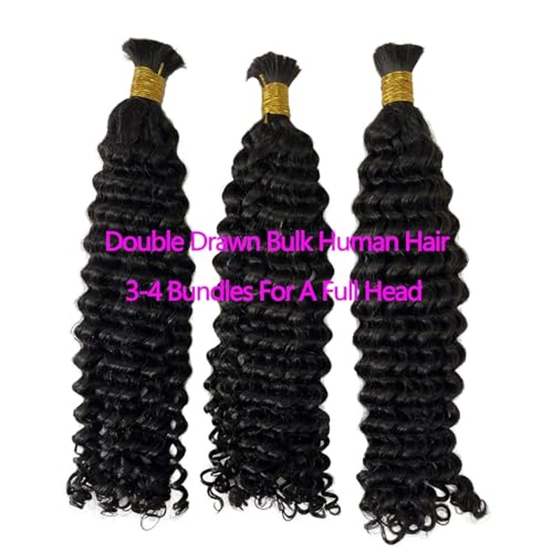 Bulk Hair Double Drawn Human Bundles Spanish Curly Extensions For Boho Knotless Braiding No Weft Water Wave Full End Burmese Bulk Hair Boho Braids for Women 24inch 1Bundle 100g