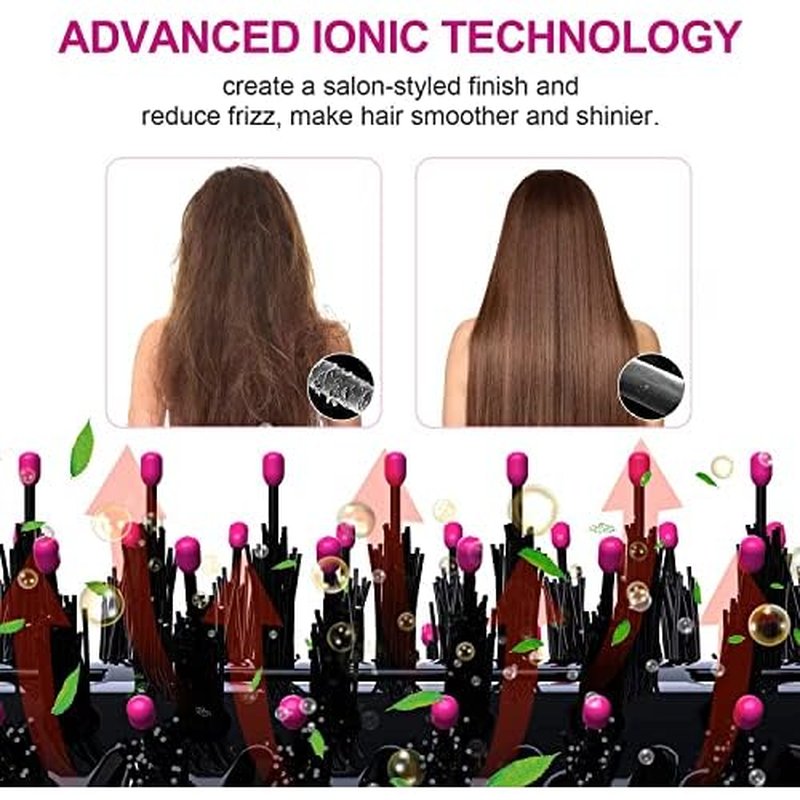 Hair Dryer Brush, 4 in 1 One Step Hair Dryer and Styler Volumizer, Professional Hot Air Brush with Negative Ion Anti-frizz Blowout for Drying, Straightening, Salon, Black Pink