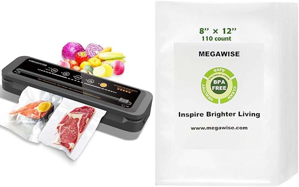 Vacuum Sealer Machine - 80kPa Suction Power | Includes 110 Vacuum Sealer Bags (8"x12") & Cutter