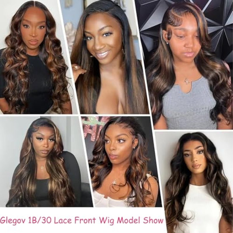 Ombre Lace Front Wig Human Hair 13x6 HD Transparent Body Wave 24 Inch Lace Frontal Wigs Human Hair Pre Plucked 180% Density 1/30 Colored Highlight Lace Front Wig for Women
