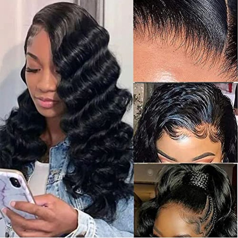 Loose Deep Wave Curly 13x4 lace Front wigs Human Hair Lace Frontal Wig Human Hair Natural Hairline Natural Black (Natural Color, 24 Inch)