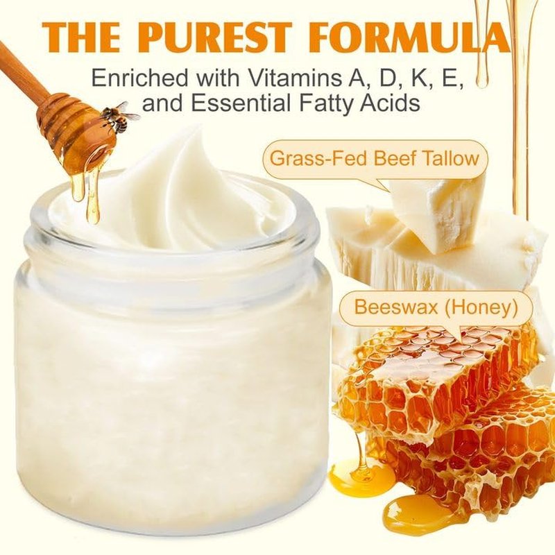 Grass Fed Honey & Tallow Balm - Natural Whipped Moisturizer for Face & Body | Unscented 2 oz
