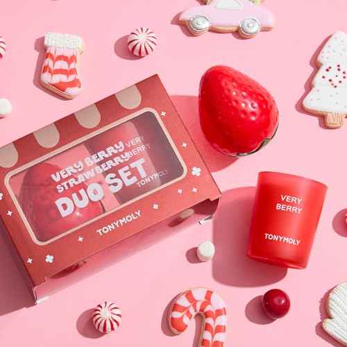 TONYMOLY Very Berry Strawberry Duo Gift Set | Hydrating Hand Cream with Sweet Strawberry Scent & Limited Edition Candle | Holiday Self-Care & Relaxation Gift for Women
