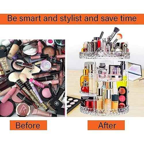 ZHIAI 360 Rotating Makeup Organizer, Large Capacity Cosmetics Organizer for Perfume Holder Organizer Countertop, DIY Adjustable Bathroom Makeup Carousel Holder Rack, Clear Diamond