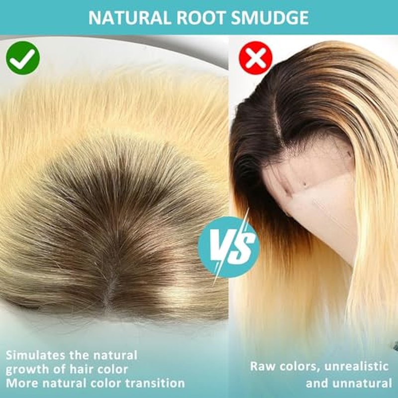 5X5 Wear And Go Blonde Wig Human Hair 2.0-613 Upgraded Brown Roots 200% Density Ombre 2 Tone Blonde Wig For Women UHD Pre-Cut Lace Bob Wigs No Mix Fiber Brazilian Virgin Hair 10 Inch