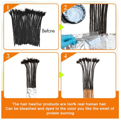 Dreadlock Extensions 0.6cm Thickness 8 Inch 30 Strands Real Human Hair for Man/Women/Kids Full Handmade Permanent Loc Extensions Can Be Bleached Dyed Curled