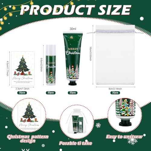 30 Sets Christmas Hand Cream and Lip Balm Bulk Set Party Gifts with Organza Bag Thank You Tag Christmas, Thanksgiving Small Gifts