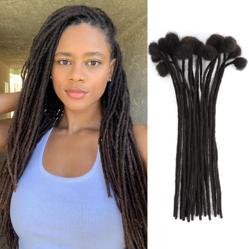 Short Loc Extensions Human Hair Dreads Extensions Dreadlock Extensions for Men Women 0.6 cm 4 Inch 60 Strands Handmade Permanent Locs Extension Natural Black Locs Hair Extensions Can be Dyed Bleached