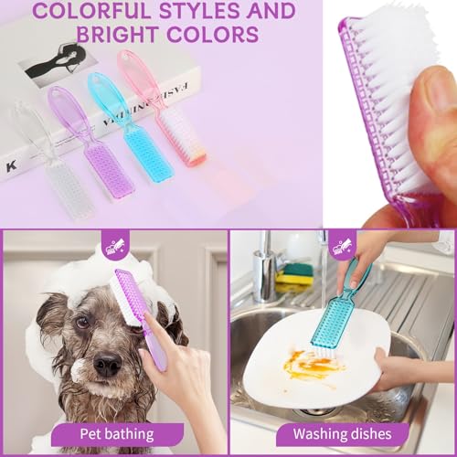 12 Pcs Handle Grip Cleaning Brushes, Hand Fingernail Nail Scrub Manicure Brush Pedicure Brush, Use for Toe and Nails Cleaning (Clear Pink)