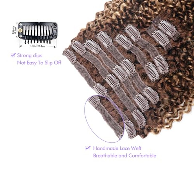 Curly Clip In Hair Extensions Real Human Hair Clip Ins Balayage Chocolate Brown to Caramel Blonde Human Hair Extensions 8Pcs with18clips 120g/Set (24 inch£¬#4/27/4)