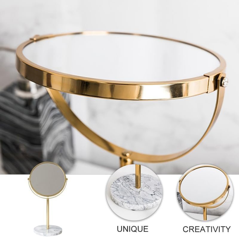 Desktop Makeup Mirror - 13.77 Inch Rotatable Cosmetic Mirror with Marble Base | High Reflectivity for Vanity & Dorm