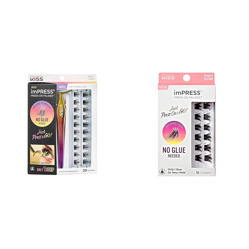 KISS imPRESS Falsies Lash Clusters - Spiky 16mm & Elegant Volume 12-14mm | 20 & 12 Pieces Press-On Eyelashes
