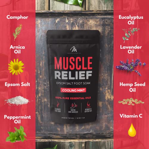 Mantello Muscle Relief Foot Soaking Salts - Foot Soaker for Use with a Foot Soaking Tub - Epsom Salts for Soaking Feet to Soften and Soothe Feet - Pedicure Foot Soak with Essential Oils, 1 lb. Bag