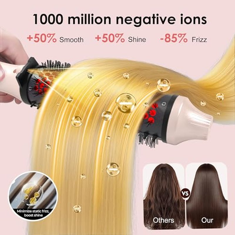 Infrared Thermal Brush, 1.65 inch Heated Round Brush for Blowout Look, Universal Voltage, Negative Ion Technology, 6 Temperature Settings, Less Damage, Pink Gifts for Women Teen Girls