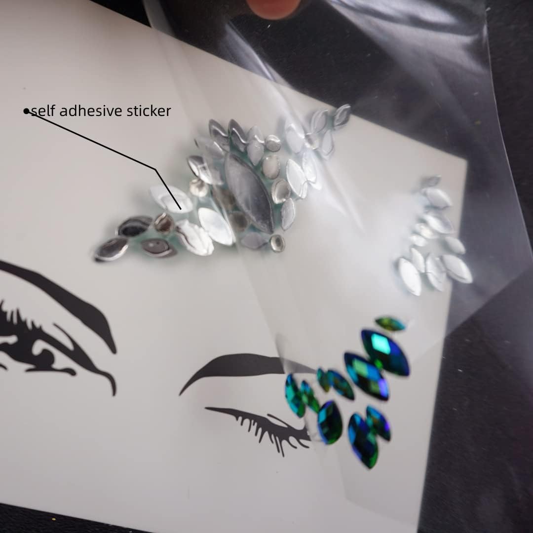 Face Jewels - Green Rhinestone Stickers for Halloween Makeup | Self-Adhesive Festival Glitter Gems