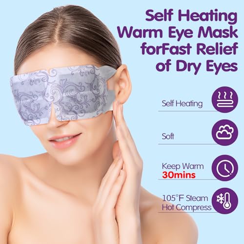 60 Pcs Disposable Steam Eye Mask Bulk for Dry Eyes Self Heating Eye Mask for Spa Sleep Warm Compress Stress Dark Circle Relief Puffiness and Relaxation Gifts (Lavender)