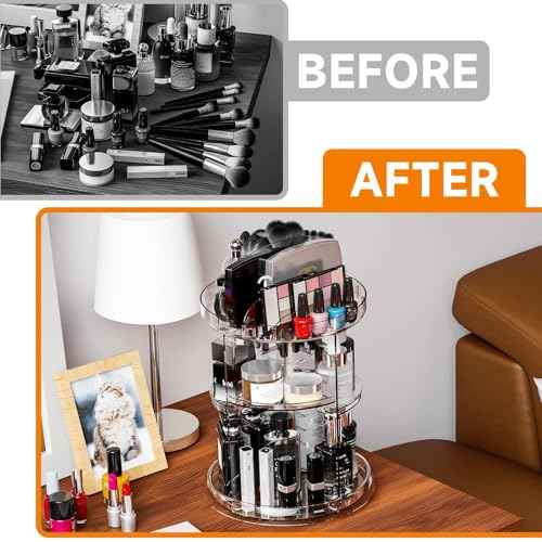 Yieach 360 Rotating Makeup Organizer for Vanity,Clear Spinning organizer and Make up organizers for Counter,Adjustable Lazy Susan Bathroom Organizer for Beauty Product and Skin Care Storage Carousel