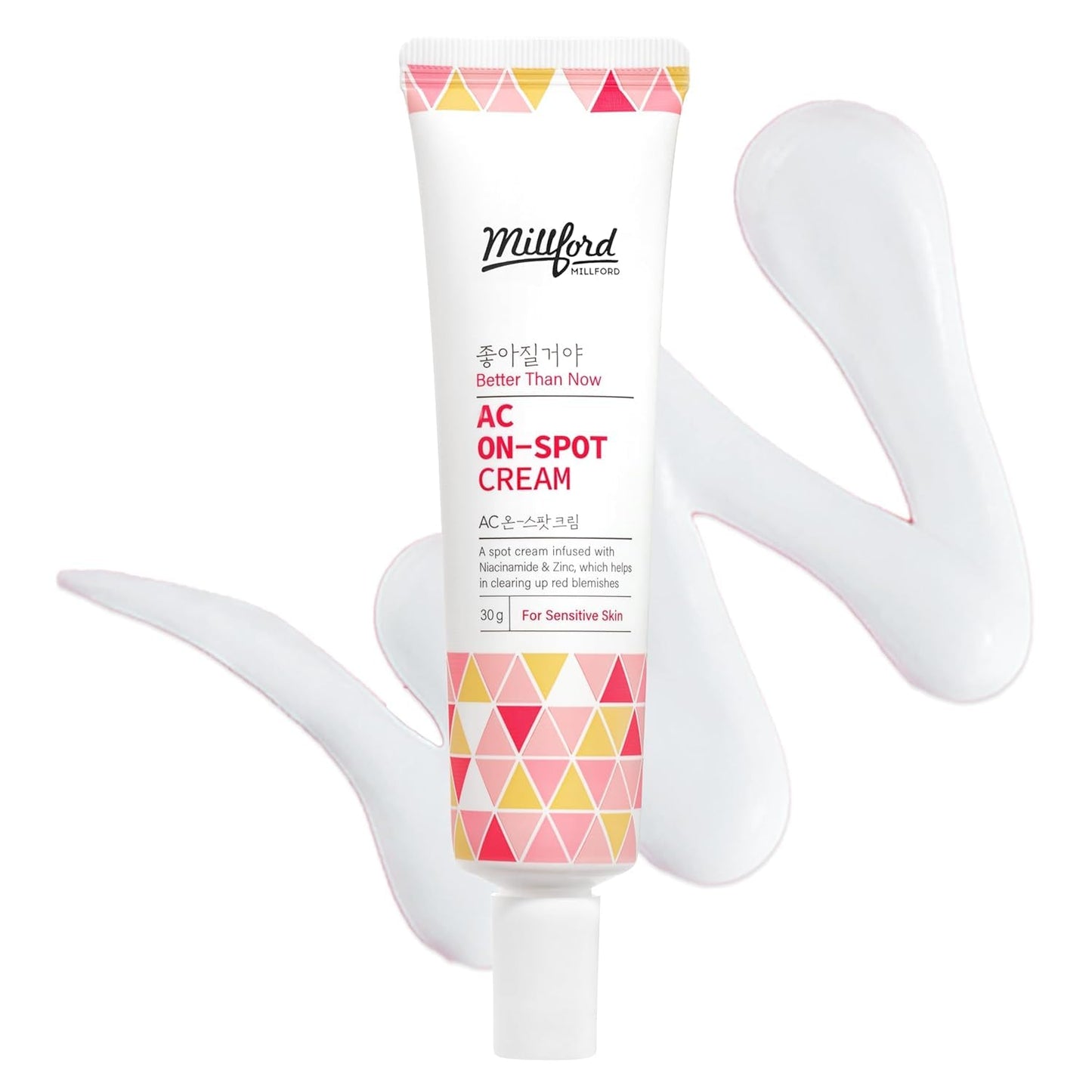 Millford AC On-Spot Cream 30g/1.05 Oz, Zinc Oxide 10%, Niacinamide 2% for Active Skin Repair, Acne Spot Treatment for Face, Blemish Care, Dark Spot, Korean Skincare for Sensitive & Acne-Prone Skin