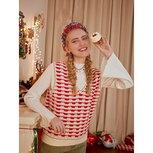 Christmas Headband for Women Holiday Accessories Decorations Xmas Tree Snowflake HoHoHo Crystal Knotted Headband Christmas Festive Headwear Party Gifts (Candy Cane Plaid)